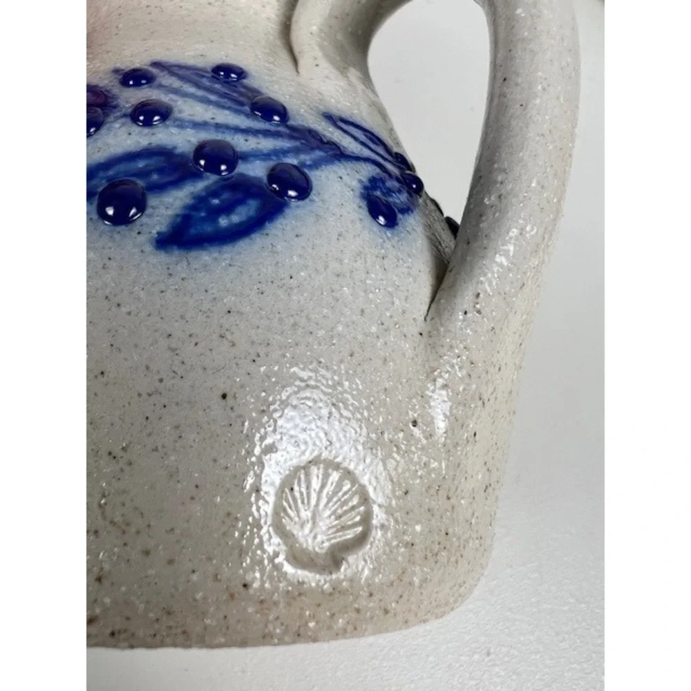 Salmon Falls Stoneware 2001 Small Pitcher Creamer Blue Berry Vine Salt Glazed NH